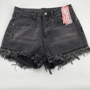 New ROMWE Black Denim Cut Off High Waisted Shorts Womens 6